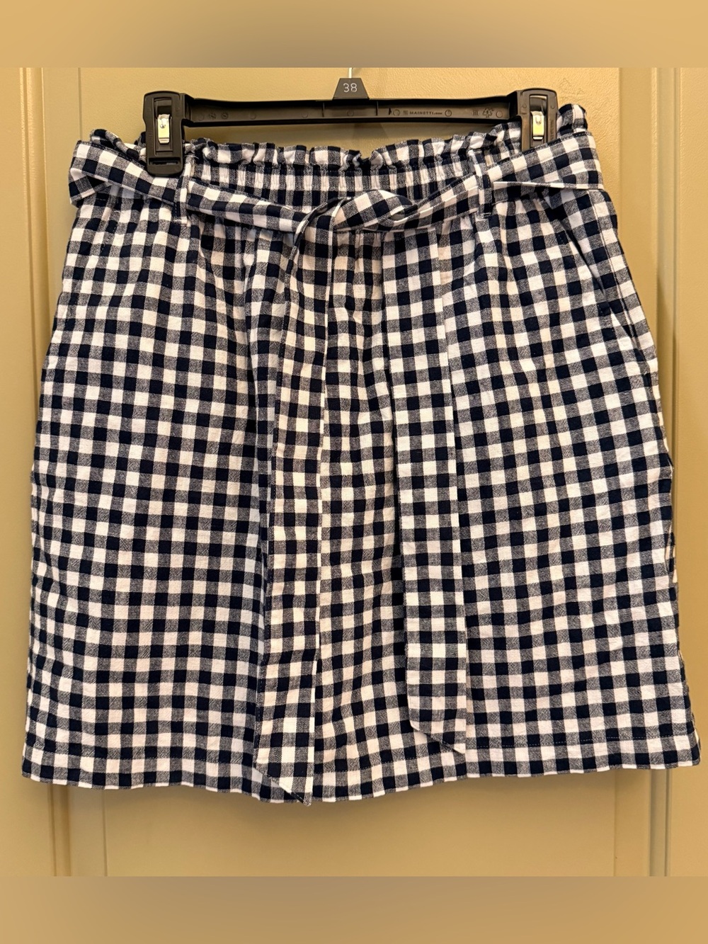 J. Crew Navy and White Gingham A-Line Tie-Waist Skirt